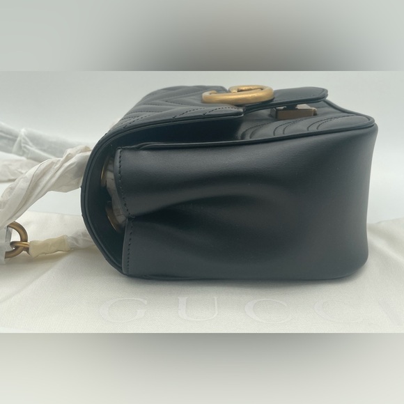 NEW! GUCCI BLACK GOLD MARMONT LEATHER CROSSBODY SHOULDER BAG PUSE AUTHENTIC - Picture 8 of 16